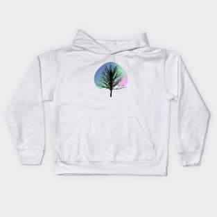 pink blue black tree line art Kids Hoodie